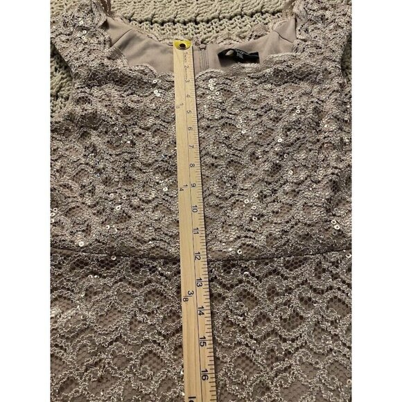 R&M Richards Petite 14P‎ Lace Sequin Dress - Taupe Sleeveless Made In USA - Picture 14 of 16